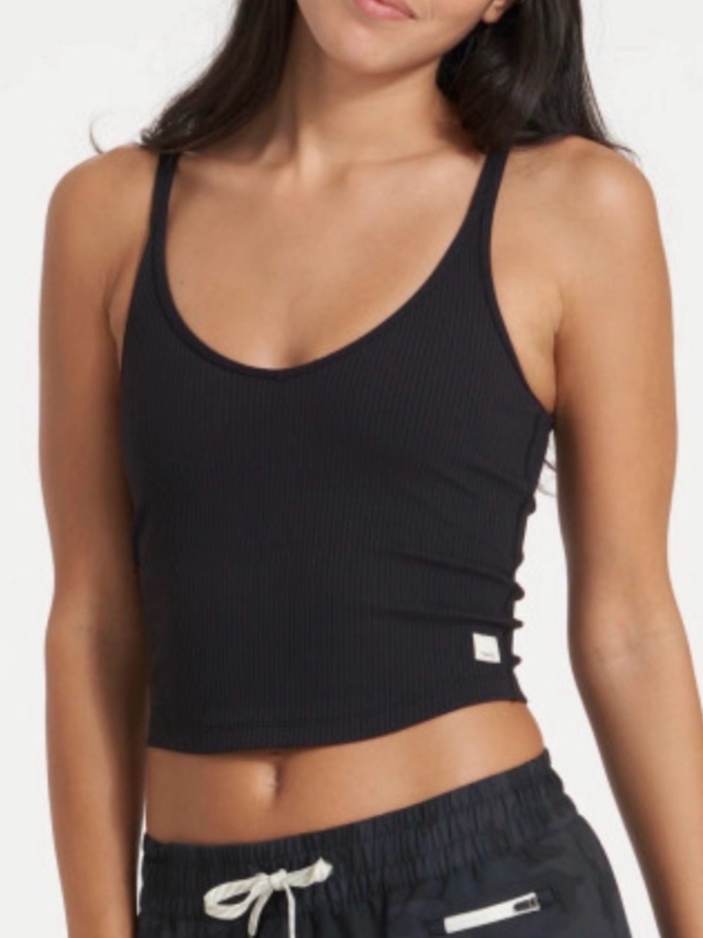 Vuori Black Ribbed Crop Tank Top